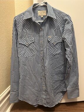Ely Cattleman Womens Blue Gingham Pearl Snap